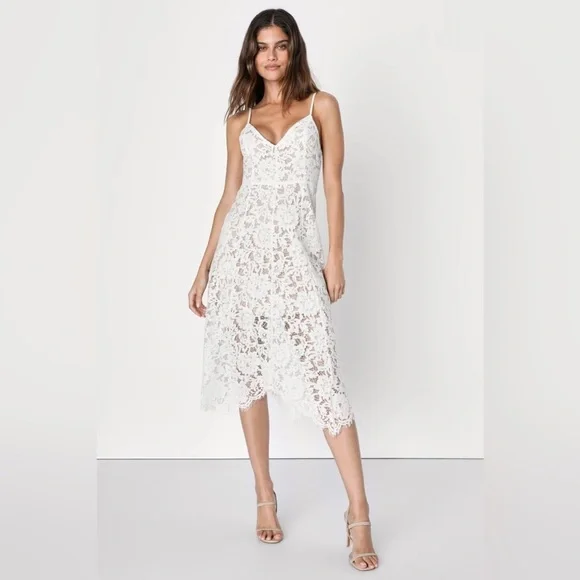LULU'S One Wish White Lace Midi Dress Size Large NWT - Picture 2 of 14